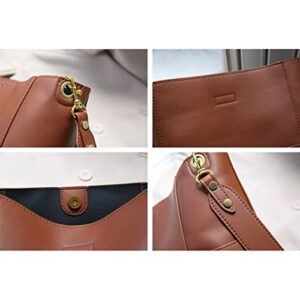 Aryeleay Women Handbag Designer Vegan Leather Hobo Handbags Large Shoulder Bucket Bag Crossbody Purse (Brown)