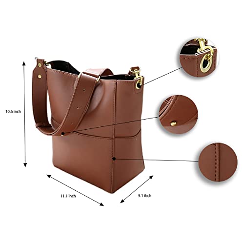 Aryeleay Women Handbag Designer Vegan Leather Hobo Handbags Large Shoulder Bucket Bag Crossbody Purse (Brown)