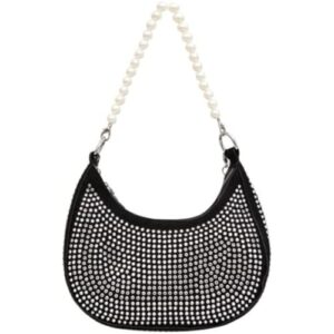 pearl purse for women sparkle rhinestone pearl bag evening handbag crossbody bags bling shoulder bags tote bag (silver)