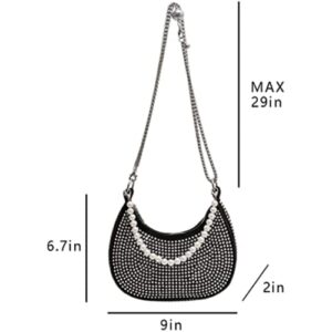 Pearl Purse for Women Sparkle Rhinestone Pearl Bag Evening Handbag Crossbody Bags Bling Shoulder Bags Tote Bag (Silver)