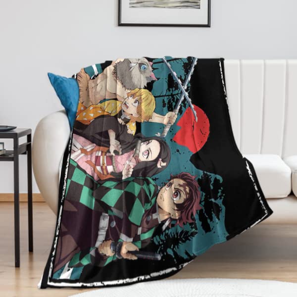 Fascinated Demon Blanket, Ultra Soft Nezuko Blanket Flannel, Durable Tanjiro Blankets, All Season Zunitsu Blanket, Anime Cartoon Unisex Throw Blanket for Office, Bedding, Living Room