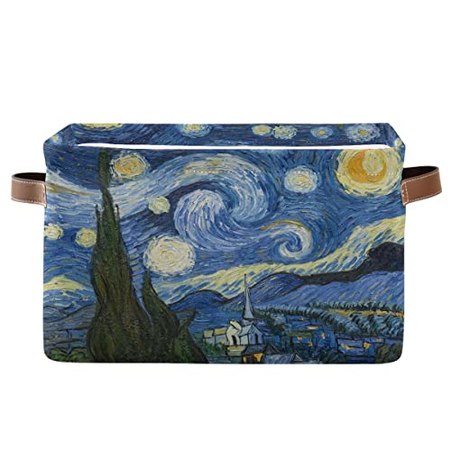 xigua Van Gogh The Starry Night Storage Basket Durable Canvas Storage Bins with Handles Large Collapsible Storage Bins Boxes for Shelves,Home Office,Toys,Closet & Laundry- 1PCS