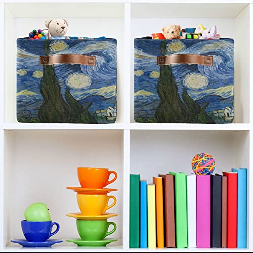 xigua Van Gogh The Starry Night Storage Basket Durable Canvas Storage Bins with Handles Large Collapsible Storage Bins Boxes for Shelves,Home Office,Toys,Closet & Laundry- 1PCS