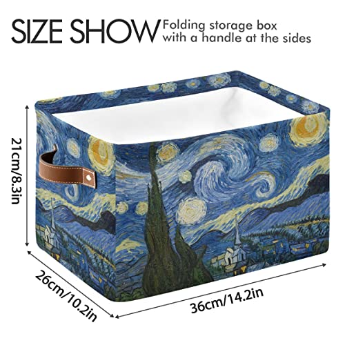 xigua Van Gogh The Starry Night Storage Basket Durable Canvas Storage Bins with Handles Large Collapsible Storage Bins Boxes for Shelves,Home Office,Toys,Closet & Laundry- 1PCS