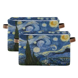 xigua Van Gogh The Starry Night Storage Basket Durable Canvas Storage Bins with Handles Large Collapsible Storage Bins Boxes for Shelves,Home Office,Toys,Closet & Laundry- 1PCS