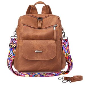 klaoyer pu leather backpack purse for women fashion multipurpose design handbag ladies shoulder bags travel backpack (brown)