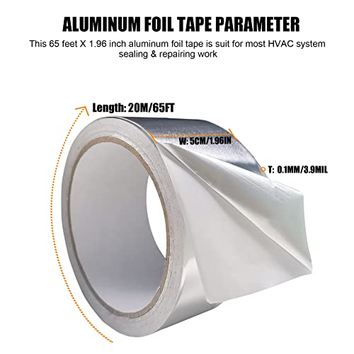 1PCS Premium Silver Aluminum Tape, Foil Insulation Tape, Heavy Duty Metal Duct Tapes for HVAC Ductwork, High Temperature Dryer Vents, Waterproof Pipes Wrap, Seam Sealing, Duct Repairs, Heat Resistant