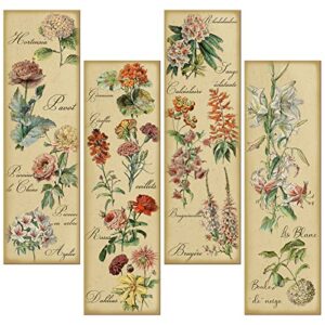 4 pcs wood vintage flowers wall decor wildflower wall art cottagecore plant floral wall decor rustic botanical fleurs hanging decorations for bedroom room aesthetic decors frame, 15.8 x 4.7 inch