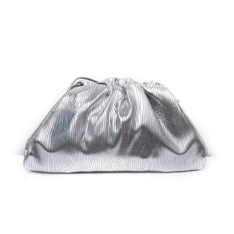 Women Dumpling Crossbody Large Bag Cloud Evening Bag Sparkly Clutch Purses Shoulder Bag Drawstring Strap Crossbody Bag (silver)