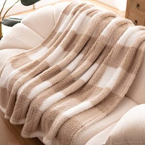 bertte fluffy sherpa throw blanket ultra soft warm lightweight plaid shaggy blanket for couch sofa travel, premium reversible decorative blanket for all seasons (checker beige, 60in x 80in)
