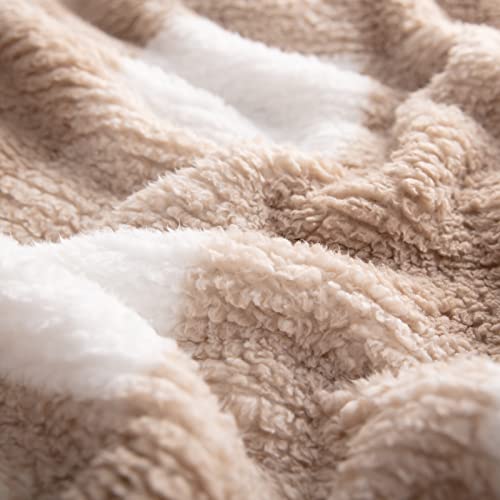 Bertte Fluffy Sherpa Throw Blanket Ultra Soft Warm Lightweight Plaid Shaggy Blanket for Couch Sofa Travel, Premium Reversible Decorative Blanket for All Seasons (Checker Beige, 60in x 80in)