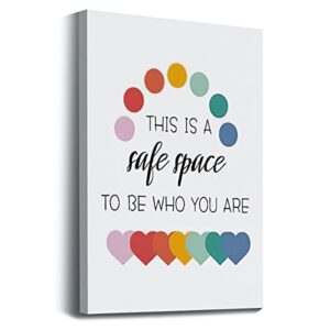 this is a safe space to be who you are wall art prints artwork decor for mental health themed canvas wall art prints,bathroom bedroom living room home counseling office decorations,11″x14″