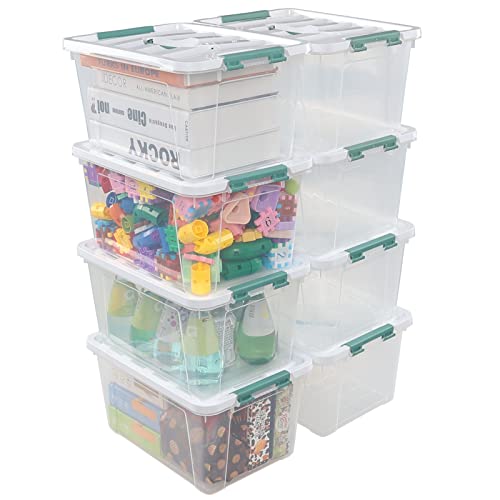 Easymanie 14 Quart Latching Container Box with Handle, 8 Pack Plastic Lidded Storage Bin