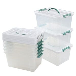 Easymanie 14 Quart Latching Container Box with Handle, 8 Pack Plastic Lidded Storage Bin