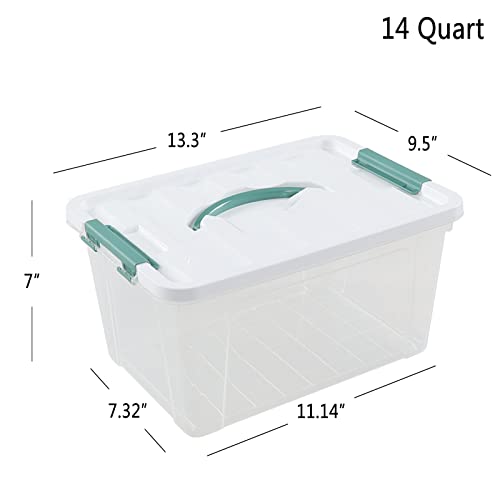 Easymanie 14 Quart Latching Container Box with Handle, 8 Pack Plastic Lidded Storage Bin