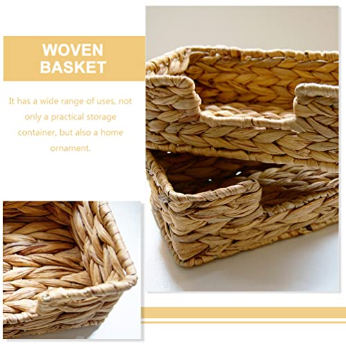 Zerodeko Wicker Baskets Woven Wicker Storage Bins with Lid Rectangular Seagrass Basket Boxes Organizer Bins Boxes Water Hyacinth Storage Baskets for Pantry Shelf