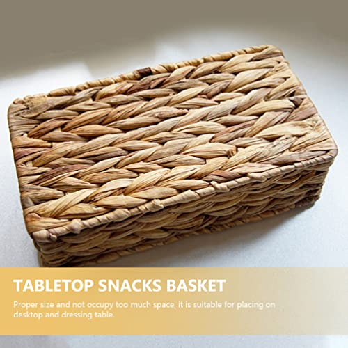 Zerodeko Wicker Baskets Woven Wicker Storage Bins with Lid Rectangular Seagrass Basket Boxes Organizer Bins Boxes Water Hyacinth Storage Baskets for Pantry Shelf