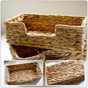 Zerodeko Wicker Baskets Woven Wicker Storage Bins with Lid Rectangular Seagrass Basket Boxes Organizer Bins Boxes Water Hyacinth Storage Baskets for Pantry Shelf