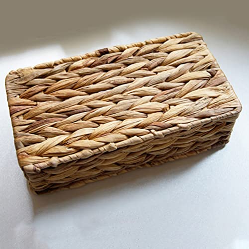 Zerodeko Wicker Baskets Woven Wicker Storage Bins with Lid Rectangular Seagrass Basket Boxes Organizer Bins Boxes Water Hyacinth Storage Baskets for Pantry Shelf