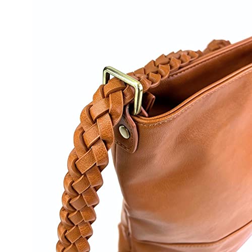Humble Hilo Braided Vegan Leather Convertible Backpack/Tote Bag. Backpack & Tote Bag in One, Spacious Shoulder Bag. Cute & Functional. (Cognac)