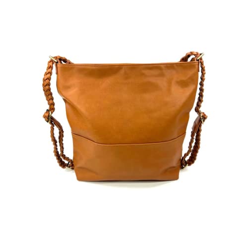 Humble Hilo Braided Vegan Leather Convertible Backpack/Tote Bag. Backpack & Tote Bag in One, Spacious Shoulder Bag. Cute & Functional. (Cognac)