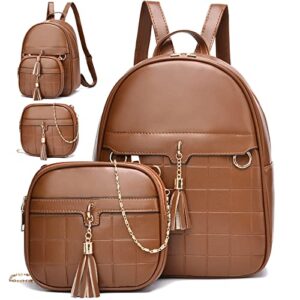 i ihayner women fashion backpack purses for girls 2 pcs multipurpose design handbags and chain shoulder bag pu leather travel bag brown