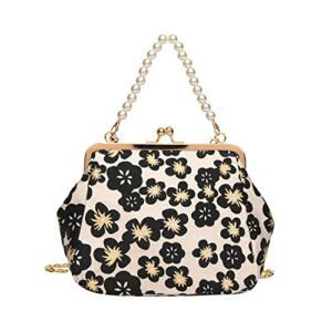 oweisong kiss lock shoulder bag for women vintage floral top handle handbag shell satchel purse crossbody tote