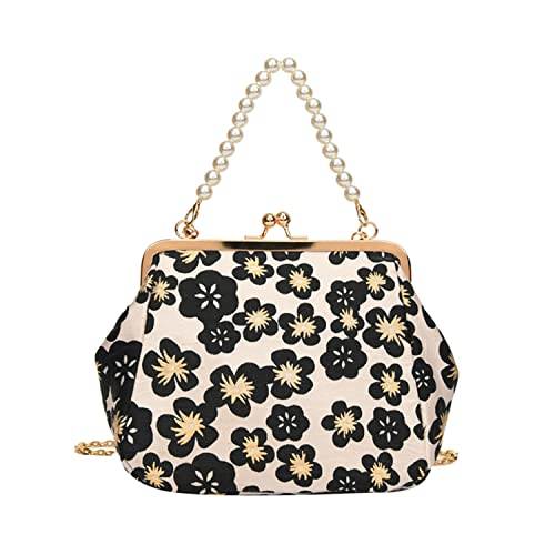 Oweisong Kiss Lock Shoulder Bag for Women Vintage Floral Top Handle Handbag Shell Satchel Purse Crossbody Tote