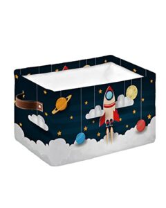 storage bins, space theme cute rocket planet pattern storage baskets for organizing closet shelves clothes decorative fabric baskets large storage cubes with handles