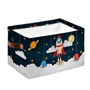 Storage Bins, Space Theme Cute Rocket Planet Pattern Storage Baskets for Organizing Closet Shelves Clothes Decorative Fabric Baskets Large Storage Cubes with Handles