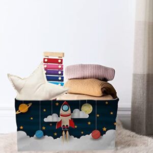 Storage Bins, Space Theme Cute Rocket Planet Pattern Storage Baskets for Organizing Closet Shelves Clothes Decorative Fabric Baskets Large Storage Cubes with Handles