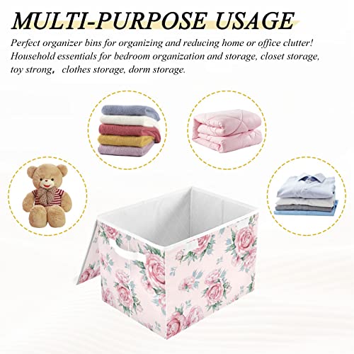 ALAZA Storage Bins with Lids,Bouquets Of Bright Peonies and Foliage Fabric Storage Boxes Baskets Containers Organizers with for Toys,Clothes and Books