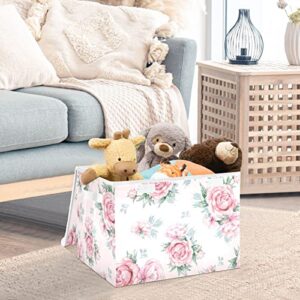 ALAZA Storage Bins with Lids,Bouquets Of Bright Peonies and Foliage Fabric Storage Boxes Baskets Containers Organizers with for Toys,Clothes and Books