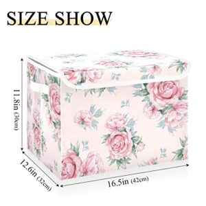 ALAZA Storage Bins with Lids,Bouquets Of Bright Peonies and Foliage Fabric Storage Boxes Baskets Containers Organizers with for Toys,Clothes and Books