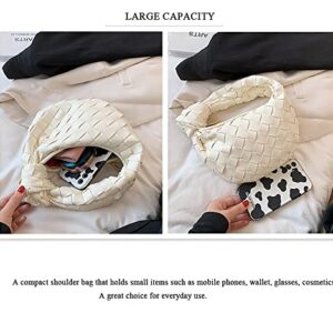 Women Kontted Woven Bag Handbag Hobo Bag Leather Woven Fashion Designer Ladies Clutch Purse Dumpling Shoulder Bag for Women (Khaki)