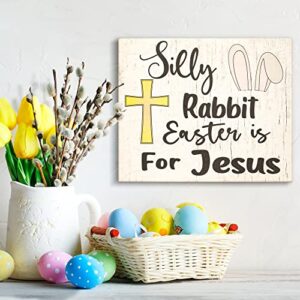 JennyGems Easter Decorations for the Home, Silly Rabbit Easter Is for Jesus Sign, Farmhouse Easter Decor, 7.25 x 6 Wooden Sign, Made in USA