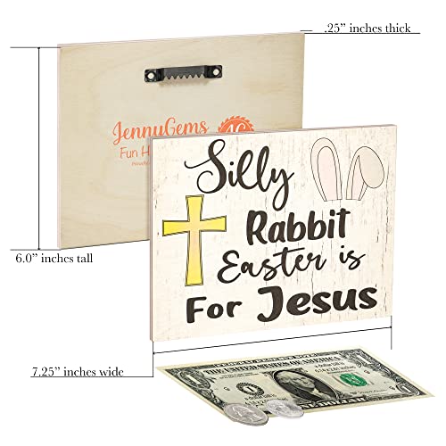 JennyGems Easter Decorations for the Home, Silly Rabbit Easter Is for Jesus Sign, Farmhouse Easter Decor, 7.25 x 6 Wooden Sign, Made in USA