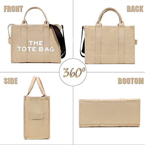 Canvas Tote Bags for Women Shoulder Personalized Top Handle Crossbody Bag with Zipper Adjustable Shoulder Strap Handbag Khaki