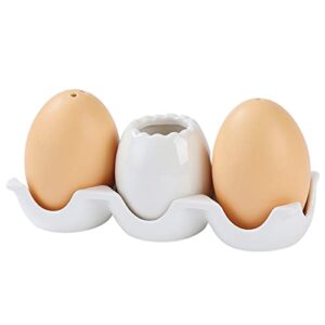 Egg-Shaped Ceramic Spice Shaker Seasoning Dispenser Flavor Ware Toothpick Jar Bottle With Holes, Porcelain Cruets Salt and Pepper Powder Tank with Tray for Barbecue Restaurant Kitchen Household Gift