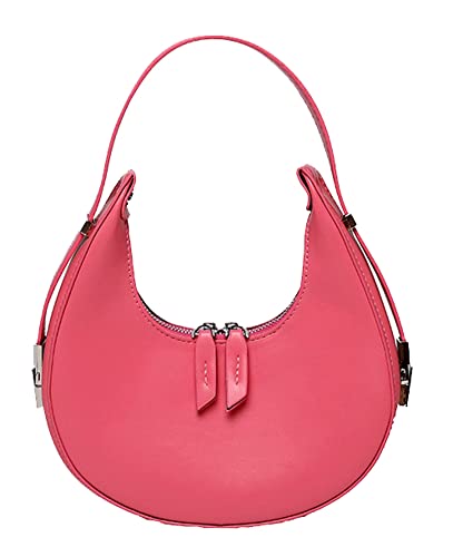 PU Leather Shoulder Bag for Women Girls Hobo Tote Handbag Top Handle Bag Purse Trendy Shiny Pinky Color Solid Lightweight