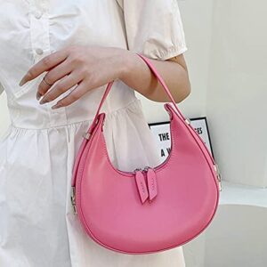 PU Leather Shoulder Bag for Women Girls Hobo Tote Handbag Top Handle Bag Purse Trendy Shiny Pinky Color Solid Lightweight