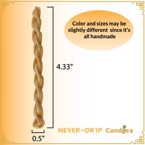 Never-DRIP Havdalah Candle - Dripless and Smokeless Beeswax Havdalah Candle - Handmade Twisted Shabbat Candles, Mini Havdalah Candle for Travel and Jewish Gifts - 4.5" - Burns 8 Minutes - 2 Pack