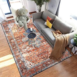 indoor ultra-thin washable vintage area rug,5.2′ x 6.6′ area rug for living room, bedroom,office,floor carpet for kids nursery room, printed persian vintage home decor, floor decoration carpet mat