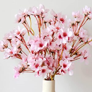 tisinly pink flowers 4pcs artificial cherry blossom silk flowers, faux peach flowers lifelike fake branches 15.7” for home kitchen wedding diy garden decorations