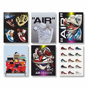 enm design hypebeast sneaker poster – unframed set of 6 (8 x 10 inch) aj wall art, room decor, michael jordan poster, posters for bedroom, kids boys room,