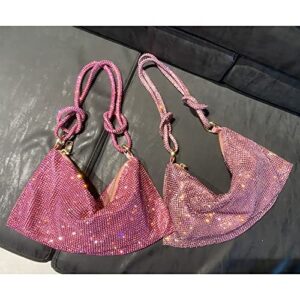 Women's Rhinestone Hobo Bag Chic Sparkly Rhinestone Clutch Purse Shiny Crystal Evening Handbag Pink