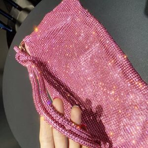 Women's Rhinestone Hobo Bag Chic Sparkly Rhinestone Clutch Purse Shiny Crystal Evening Handbag Pink