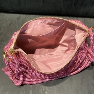 Women's Rhinestone Hobo Bag Chic Sparkly Rhinestone Clutch Purse Shiny Crystal Evening Handbag Pink