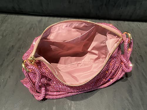 Women's Rhinestone Hobo Bag Chic Sparkly Rhinestone Clutch Purse Shiny Crystal Evening Handbag Pink