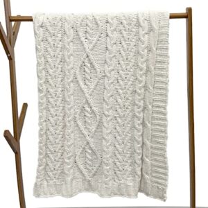 knitted luxury chenille throw super soft throw blanket for sofa bed all season decorative couch blanket 50×60 cream